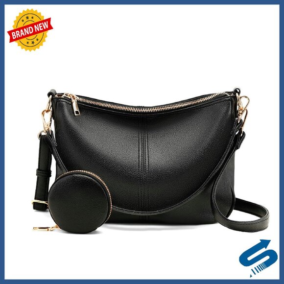 Handbags - Vegan Leather Crossbody Bag with Detachable Straps, Compact Tote Purse